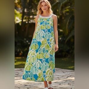 EUC Lilly Pulitzer Blue and Green Maxi Dress in Sea Urchin Print. Size 2